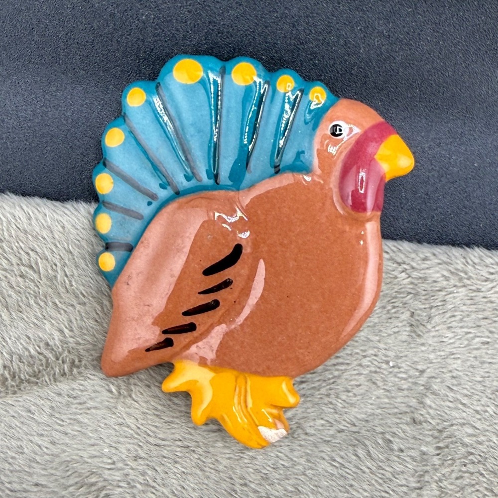 Vintage Flying‎ Colors Turkey Brooch Thanksgiving Gobble